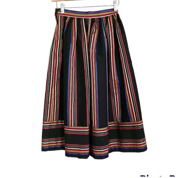 Vintage 70s Black Full Midi Skirt Rainbow Stripes by Ann Stevens New York 6 - Picture 4 of 8